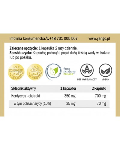 Kordyceps - ekstrakt 10% polisacharydów - 90 kaps.